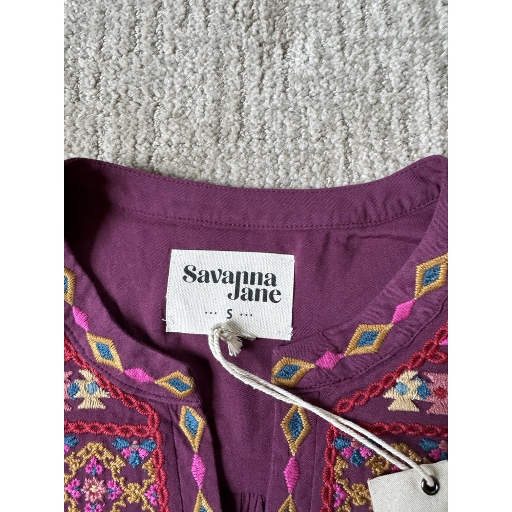 NWT Savanna Jane Embroidered Peasant Blouse Sz S Bohemian Long Sleeve Aztec - Picture 9 of 11
